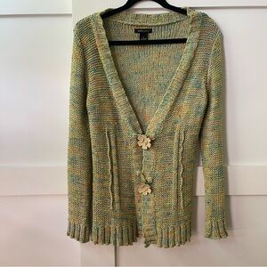 BCBGMaxAzria Green and Yellow Cardigan Sweater